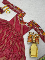 Maroon Georgette Bandhej Printed Kurti with Kachchi Work