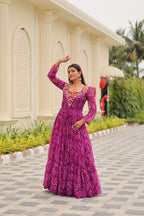 Navratri Special Georgette Tiered Gown in Purple
