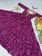 Navratri Special Georgette Tiered Gown in Purple