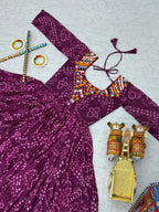 Navratri Special Georgette Tiered Gown in Purple