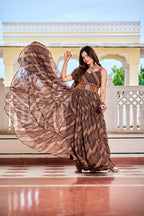 Coffee Navratri Dress With Big Flair Bandhani Print and Gamathi Real Mirror