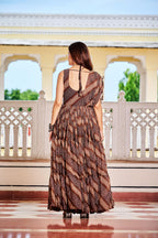 Coffee Navratri Dress With Big Flair Bandhani Print and Gamathi Real Mirror
