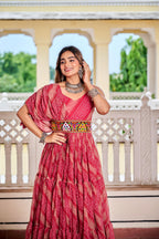 Maroon Navratri Dress With Big Flair Bandhani Print and Gamathi Real Mirror