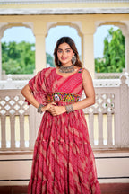 Maroon Navratri Dress With Big Flair Bandhani Print and Gamathi Real Mirror