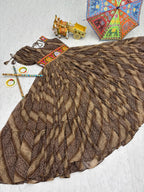 Coffee Navratri Dress With Big Flair Bandhani Print and Gamathi Real Mirror