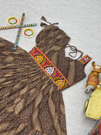 Coffee Navratri Dress With Big Flair Bandhani Print and Gamathi Real Mirror