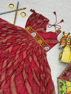 Maroon Navratri Dress With Big Flair Bandhani Print and Gamathi Real Mirror