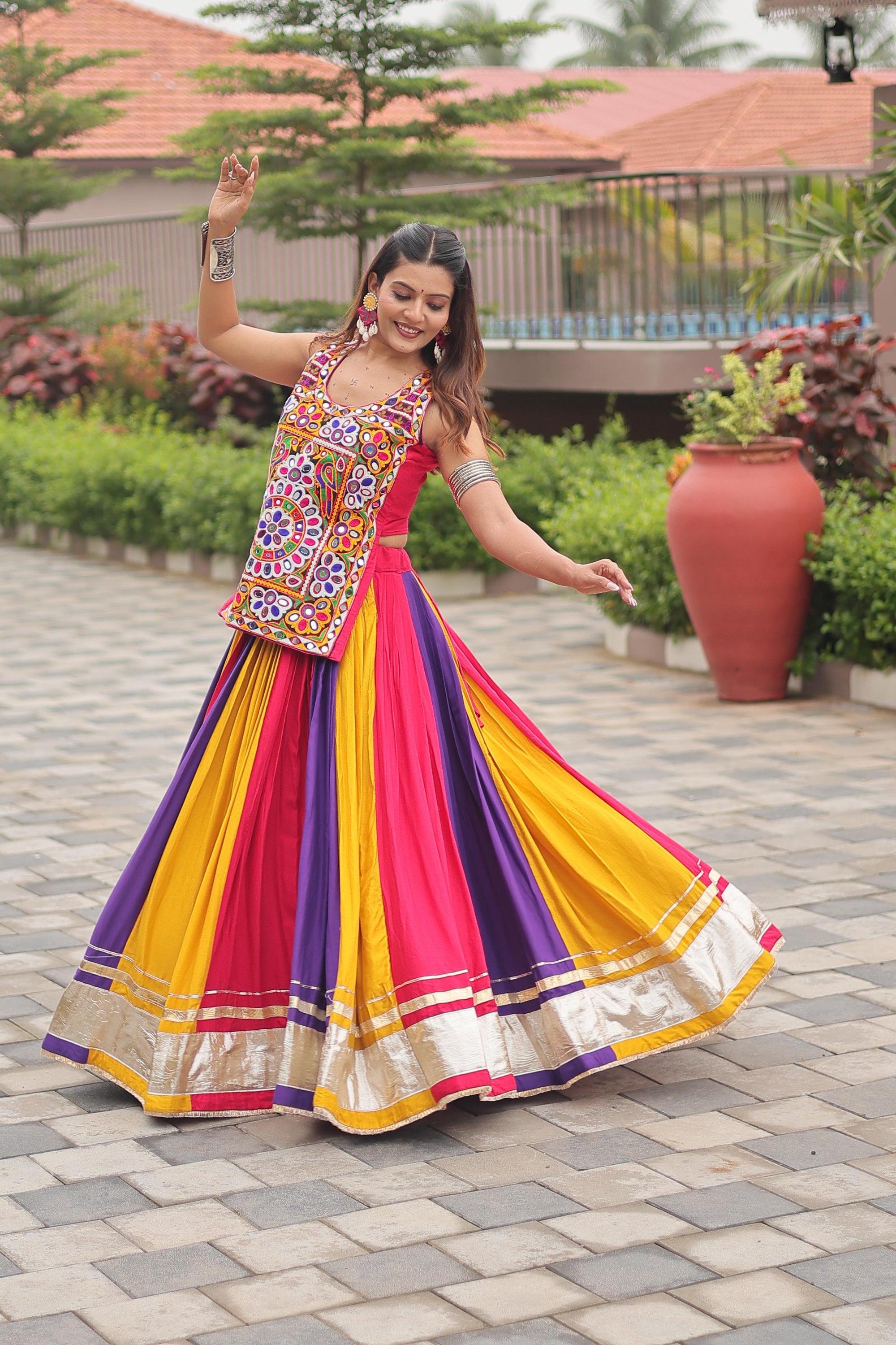 Gamthi Work Navratri Lehenga Choli Multi Color Cotton Traditional Set
