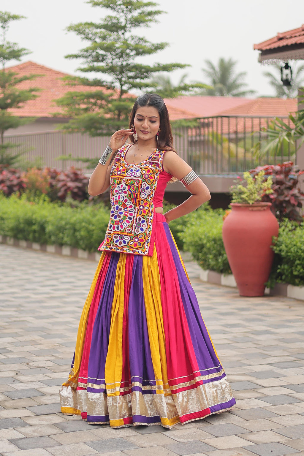 Gamthi Work Navratri Lehenga Choli Multi Color Cotton Traditional Set