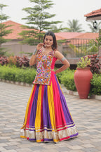Gamthi Work Navratri Lehenga Choli Multi Color Cotton Traditional Set