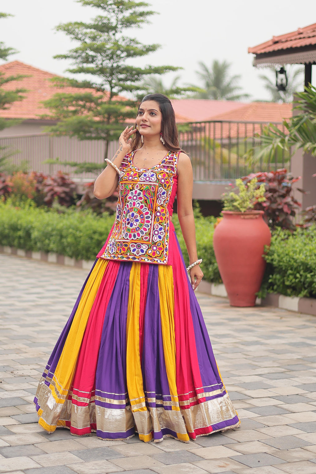 Gamthi Work Navratri Lehenga Choli Multi Color Cotton Traditional Set