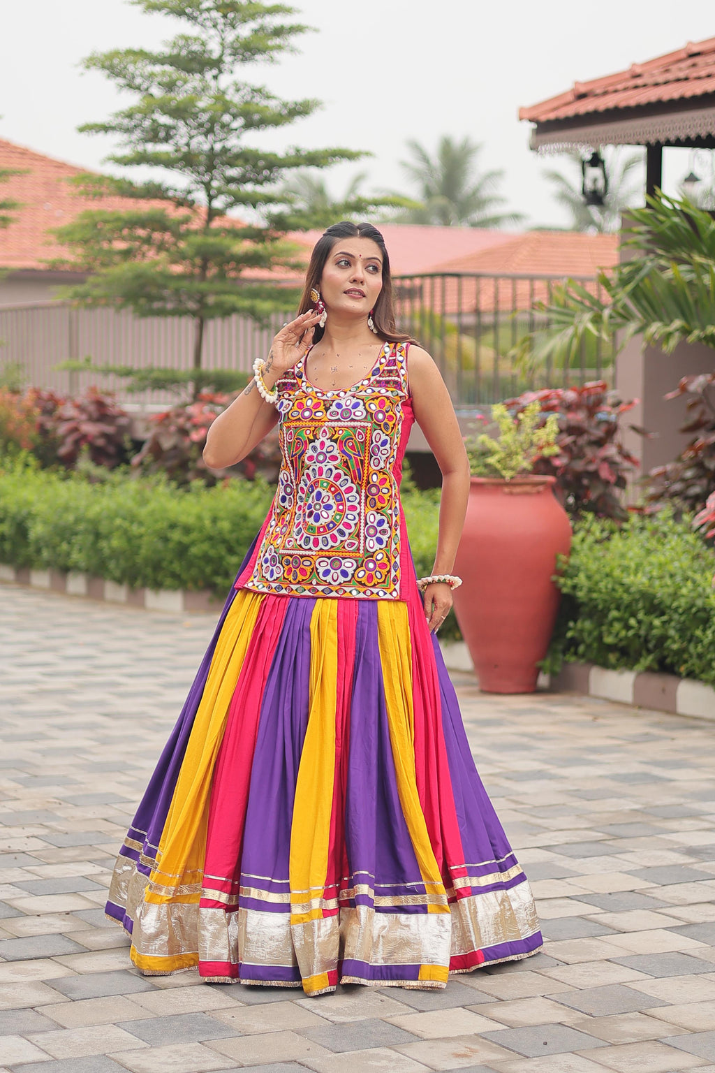Gamthi Work Navratri Lehenga Choli Multi Color Cotton Traditional Set