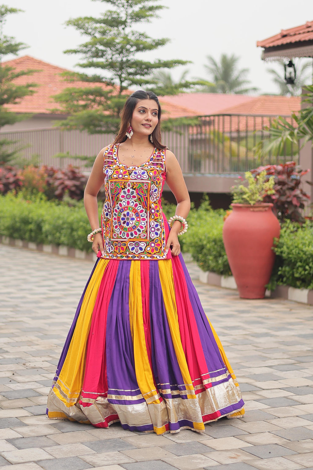 Gamthi Work Navratri Lehenga Choli Multi Color Cotton Traditional Set