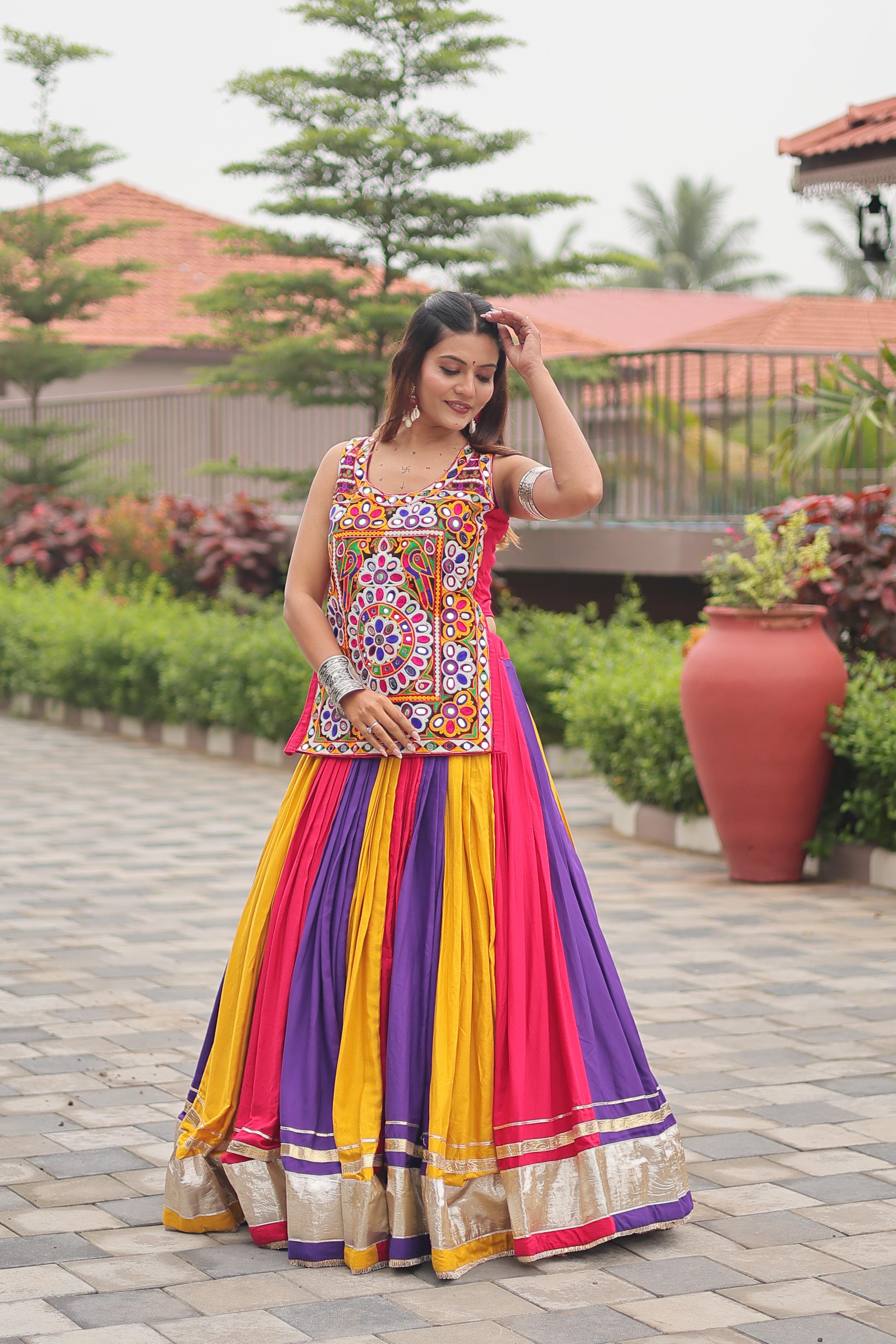 Gamthi Work Navratri Lehenga Choli Multi Color Cotton Traditional Set