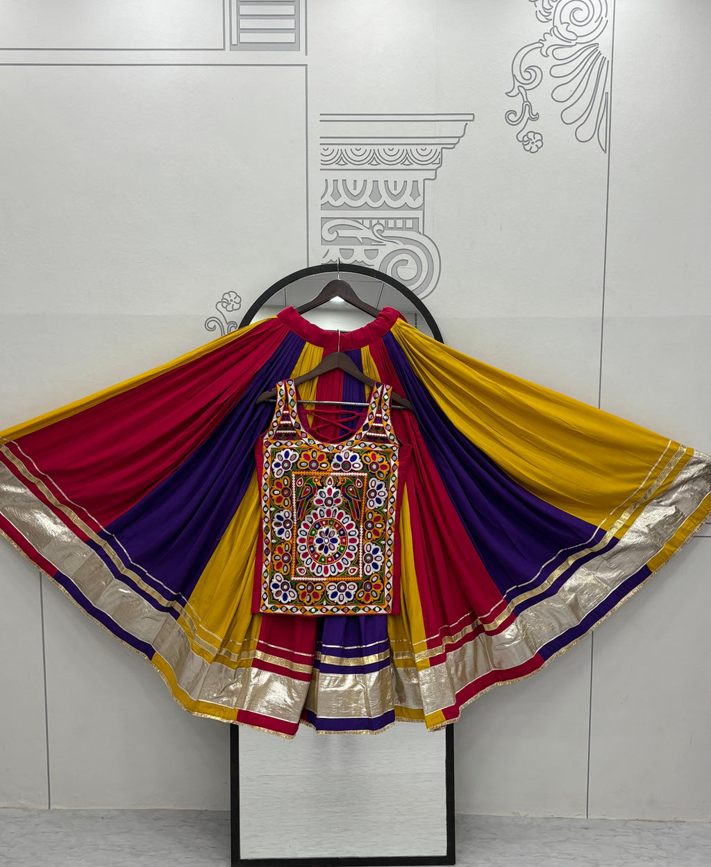 Gamthi Work Navratri Lehenga Choli Multi Color Cotton Traditional Set