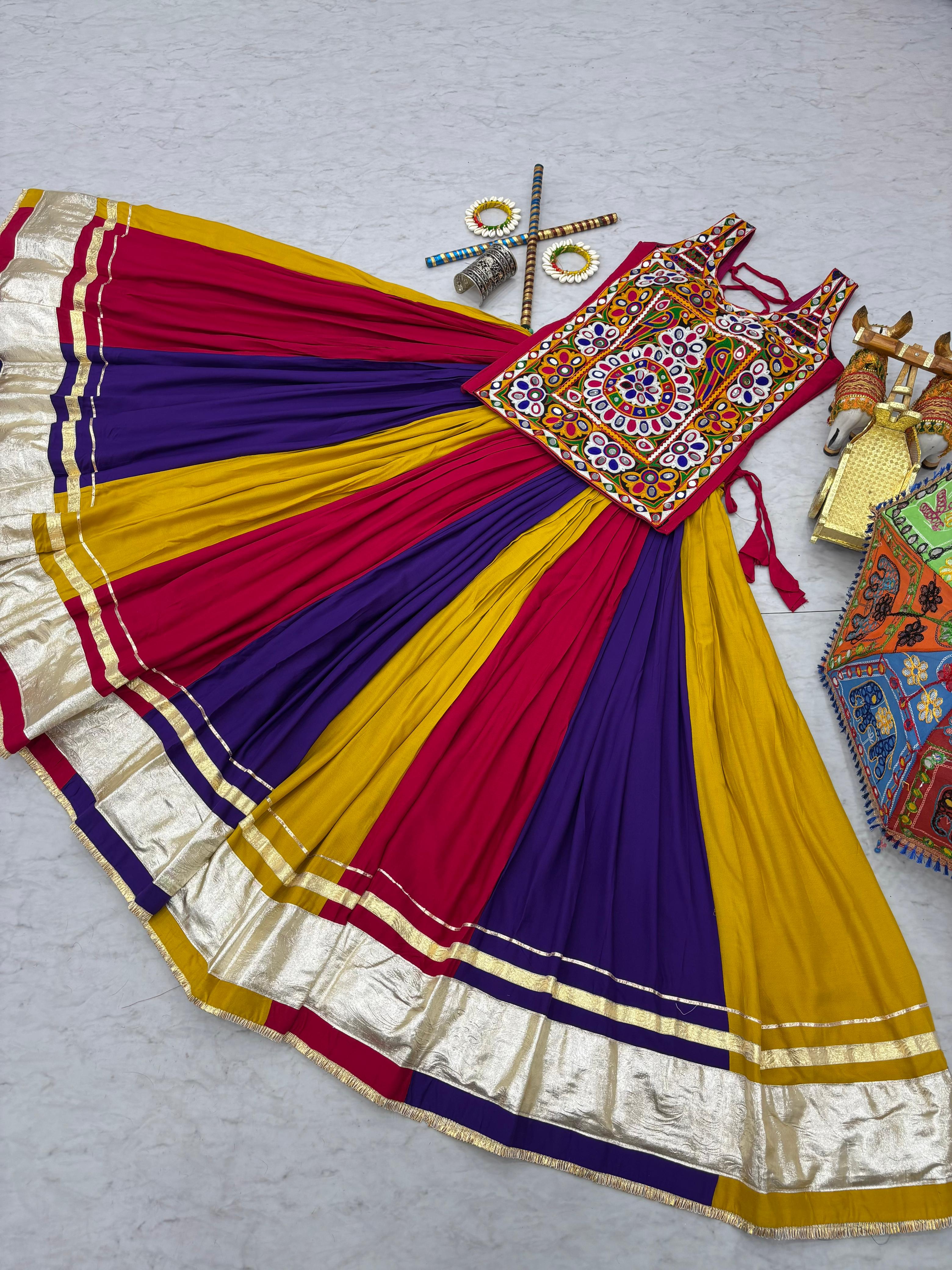 Gamthi Work Navratri Lehenga Choli Multi Color Cotton Traditional Set