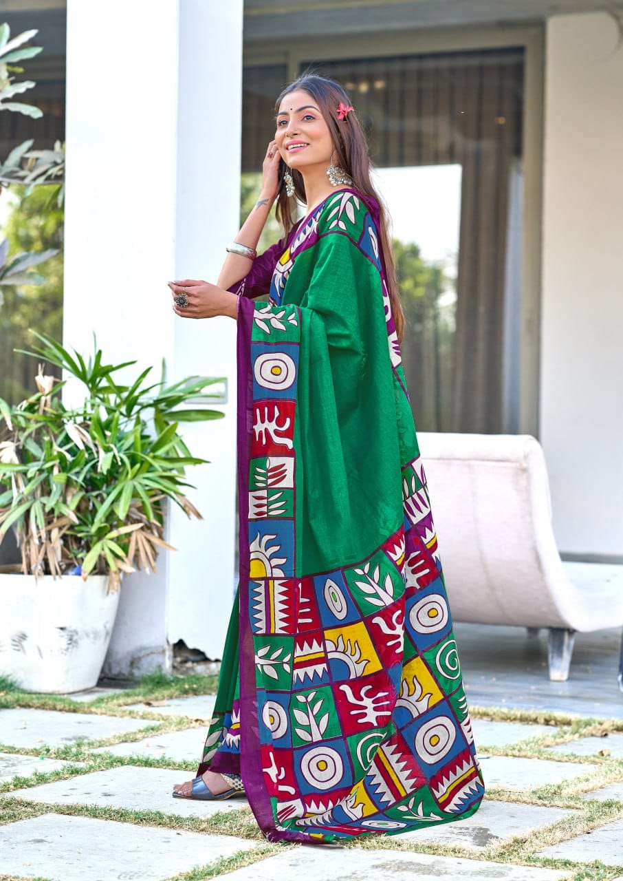 Green Designer Soft Cotton Saree