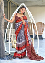 Gray Designer Soft Cotton Saree