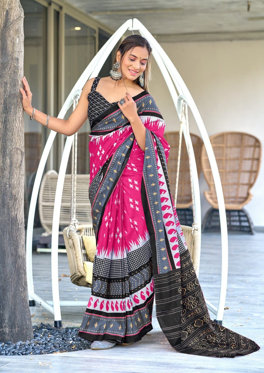 Pink Designer Soft Cotton Saree