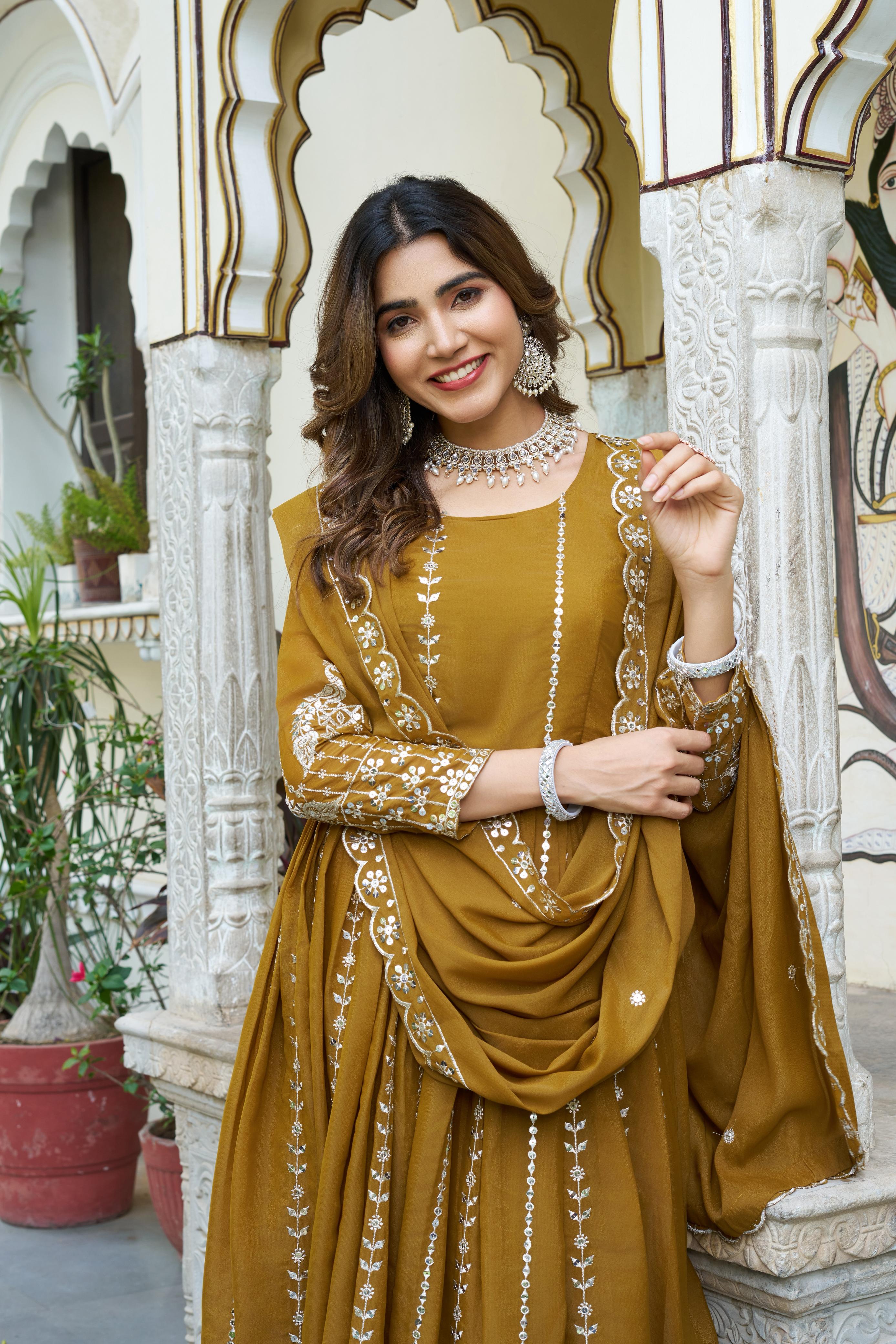 Premium Star Georgette Sequin Embroidery Gown with Dupatta Perfect for Diwali Special Offer