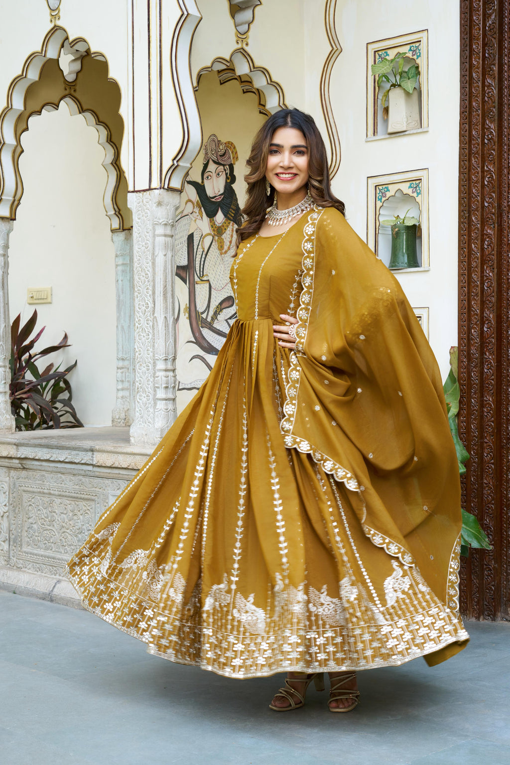 Premium Star Georgette Sequin Embroidery Gown with Dupatta Perfect for Diwali Special Offer