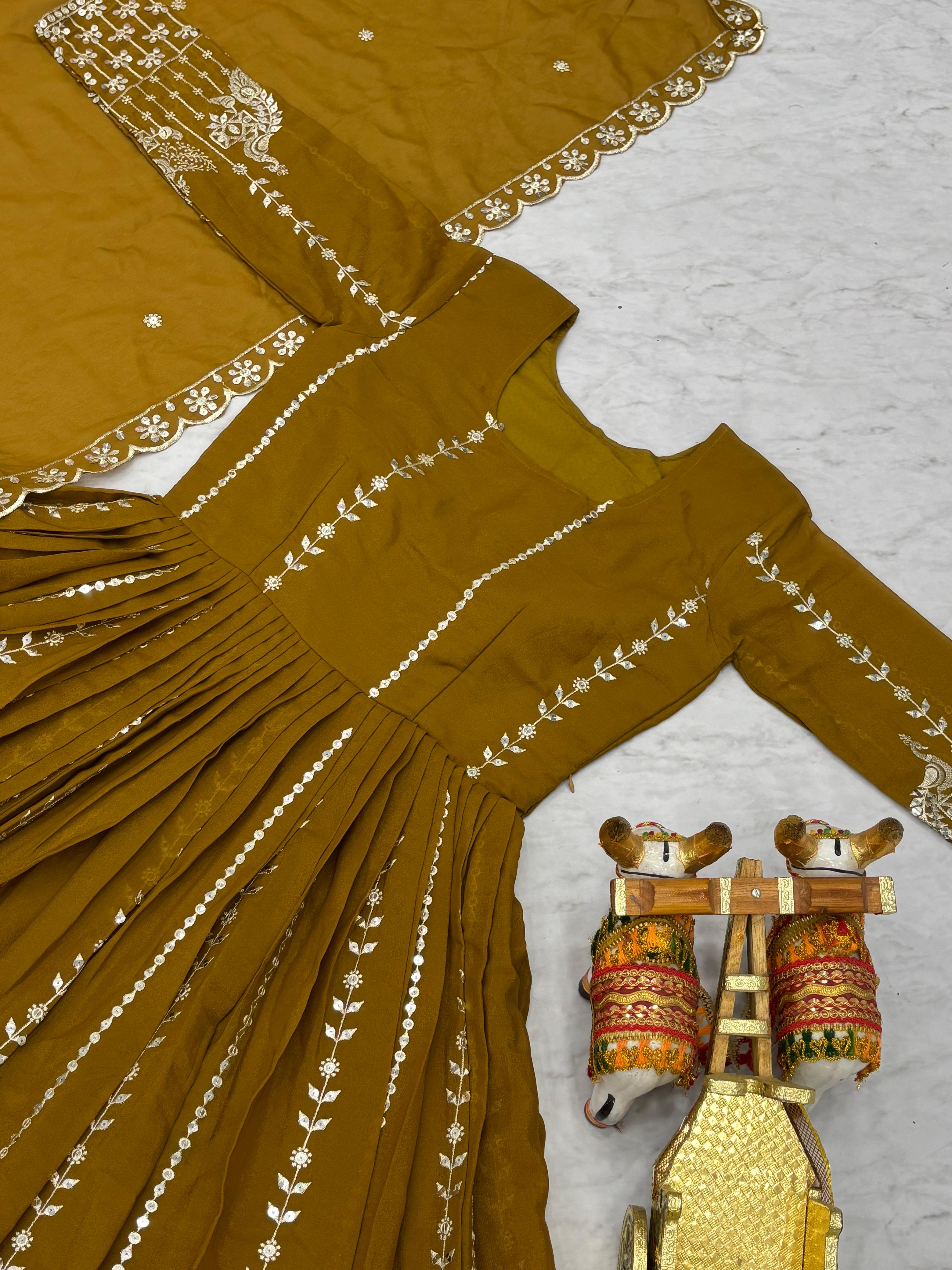 Premium Star Georgette Sequin Embroidery Gown with Dupatta Perfect for Diwali Special Offer