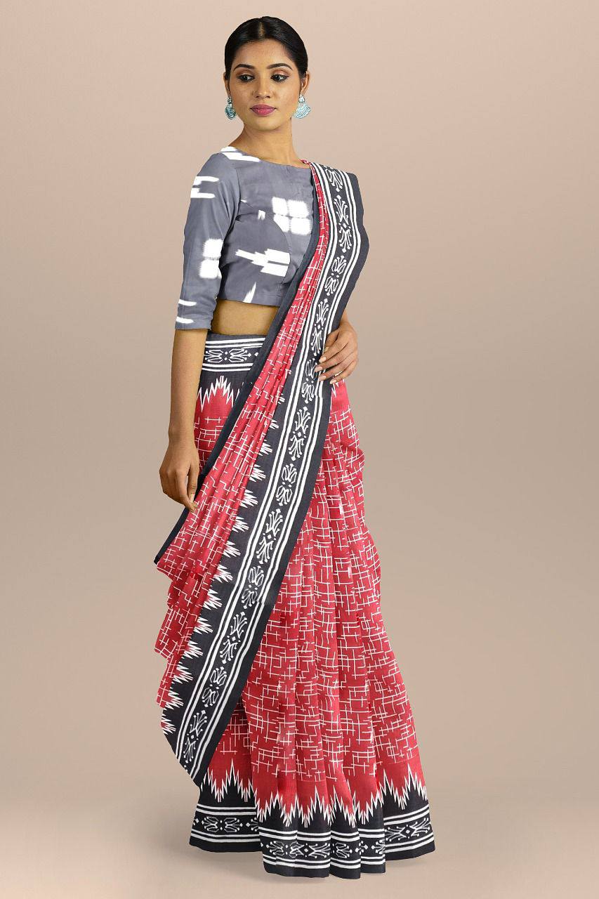 Red Designer Soft Cotton Saree
