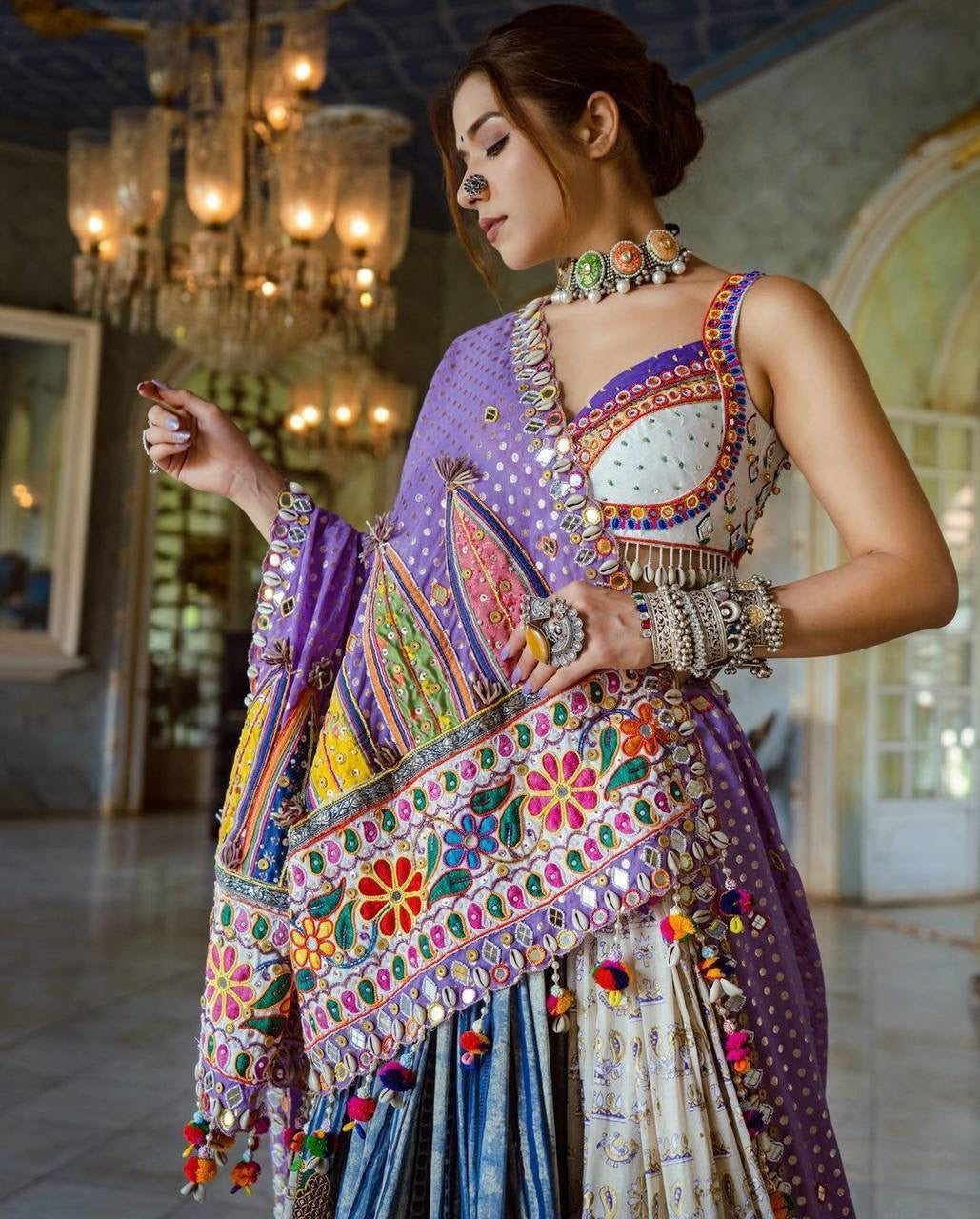 MultiColor Soft Butter Silk Chaniya Choli | Fancy Digital with Real Mirror Work for Traditional Wear