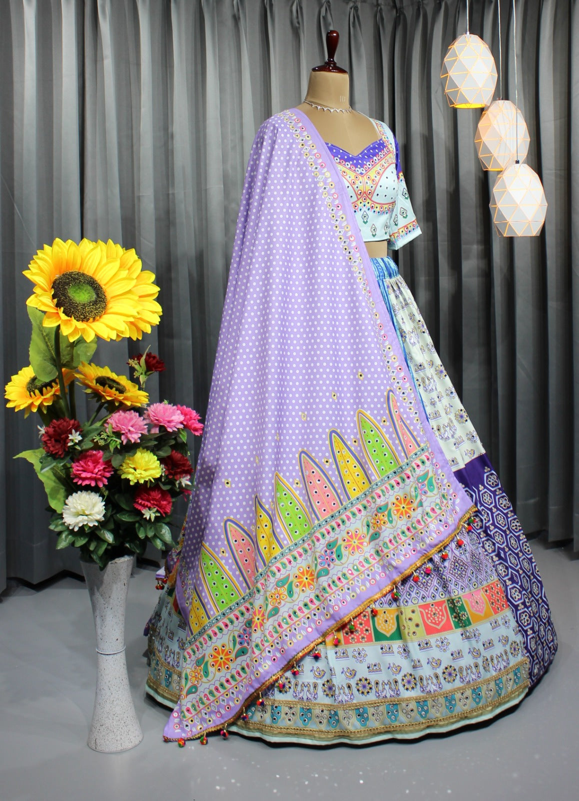 MultiColor Soft Butter Silk Chaniya Choli | Fancy Digital with Real Mirror Work for Traditional Wear