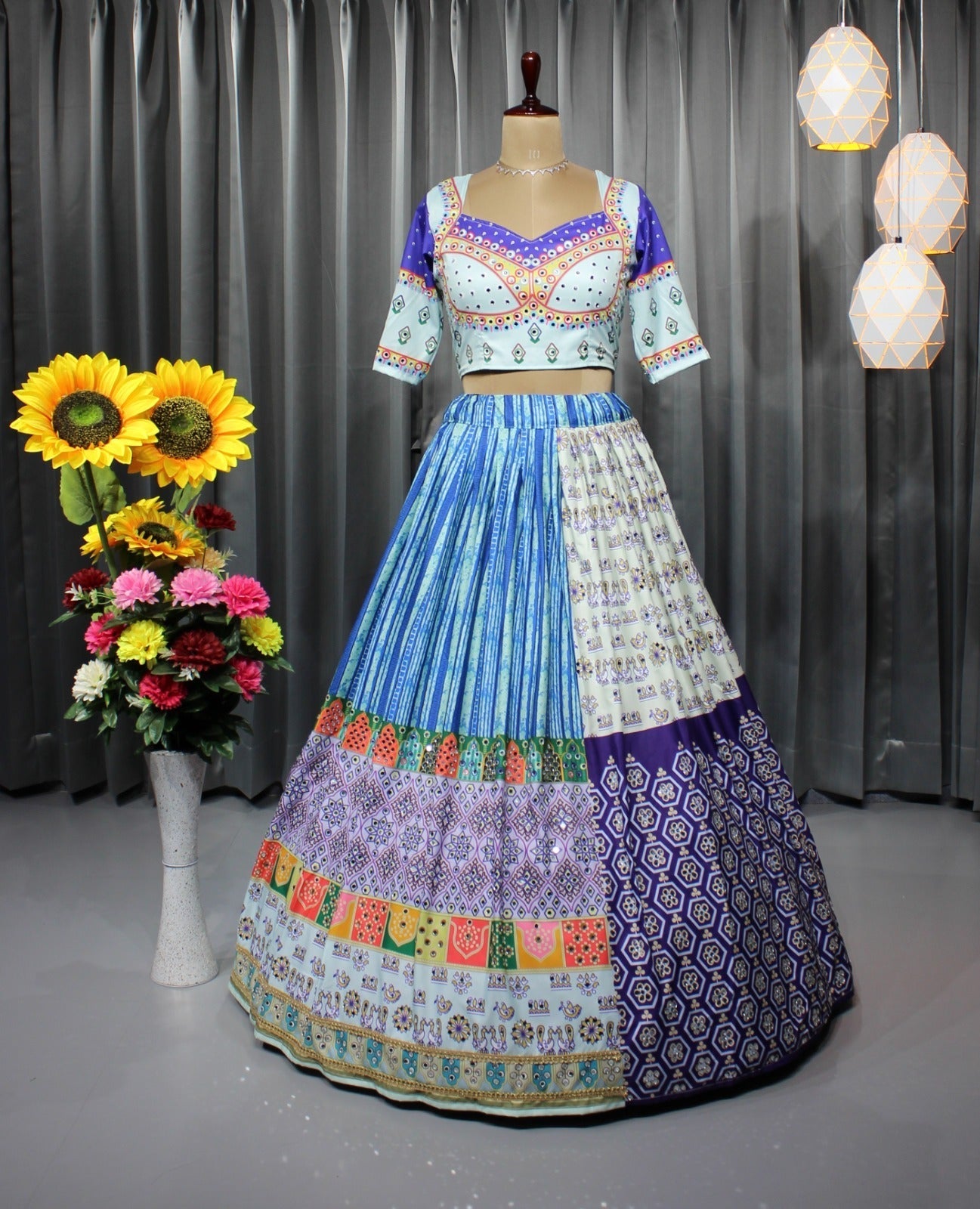 MultiColor Soft Butter Silk Chaniya Choli | Fancy Digital with Real Mirror Work for Traditional Wear
