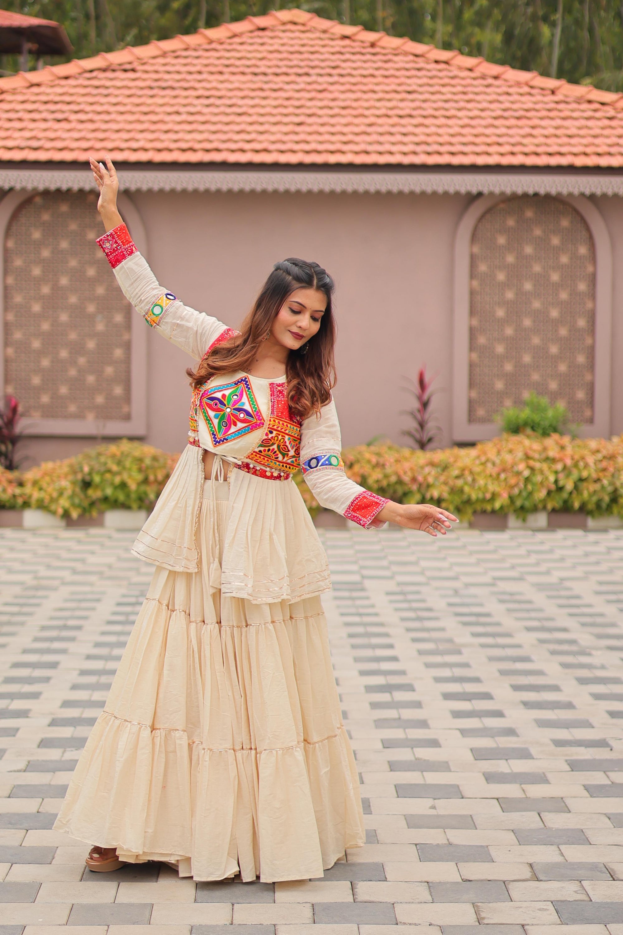 Garba Special: Heavy Cotton Lehenga Choli with Flared Jacket & Gamthi Work