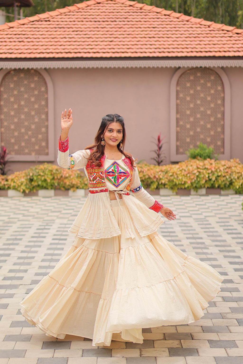 Garba Special: Heavy Cotton Lehenga Choli with Flared Jacket & Gamthi Work