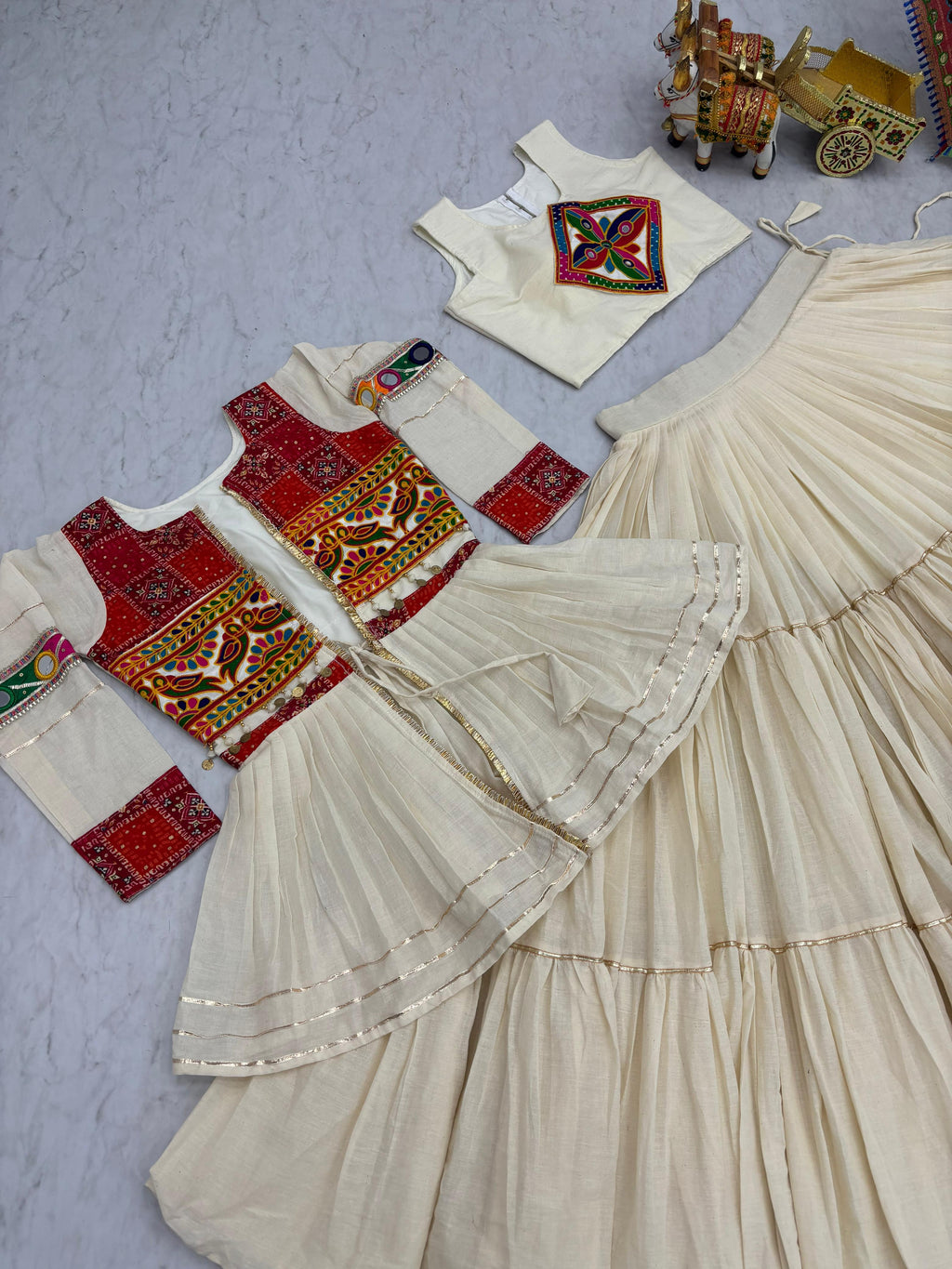 Garba Special: Heavy Cotton Lehenga Choli with Flared Jacket & Gamthi Work