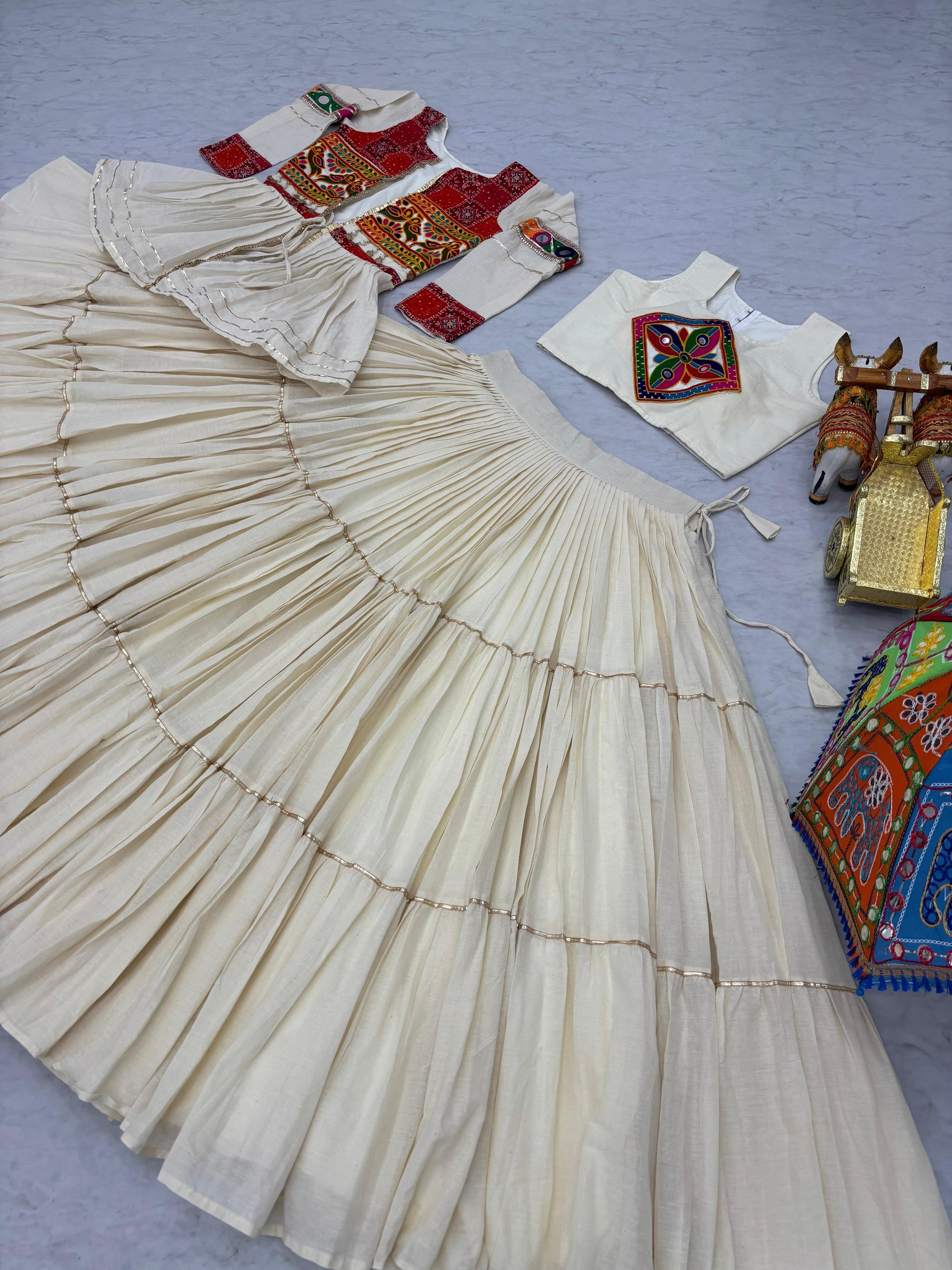 Garba Special: Heavy Cotton Lehenga Choli with Flared Jacket & Gamthi Work