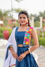 Navratri Collection Teal Blue Cotton Gamthi Work Lehenga Choli