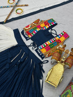 Navratri Collection Teal Blue Cotton Gamthi Work Lehenga Choli