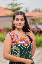 Green Celebrate The Spirit Of Navratri In This Vibrant Faux Georgette Gamthi Work Gowns