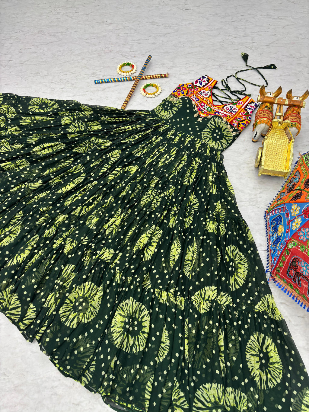 Green Celebrate The Spirit Of Navratri In This Vibrant Faux Georgette Gamthi Work Gowns