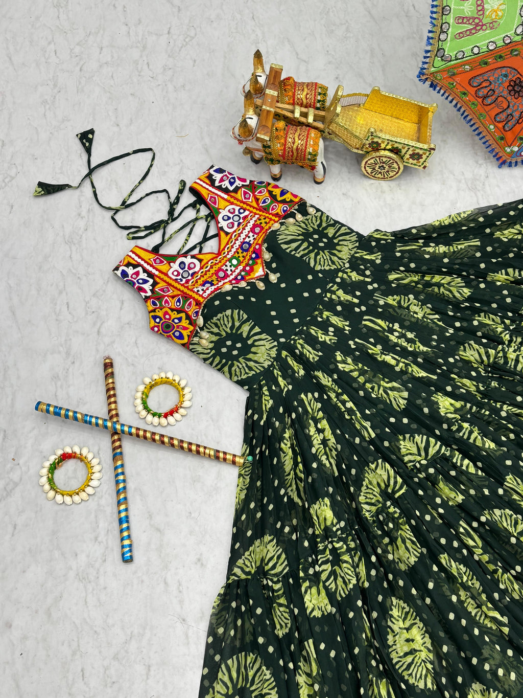 Green Celebrate The Spirit Of Navratri In This Vibrant Faux Georgette Gamthi Work Gowns