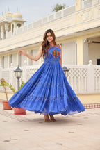 Royal Blue Georgette Gown with Gamathi Work Ideal for Dandiya Celebrations