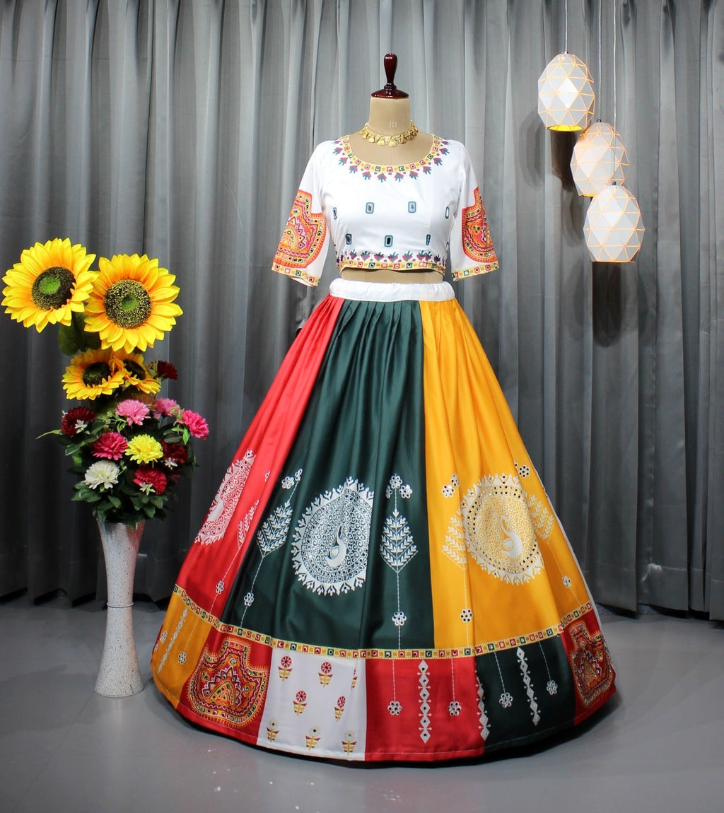 Multi Color Soft Butter Silk Chaniya Choli | Fancy Digital with Real Mirror Work for Traditional Wear