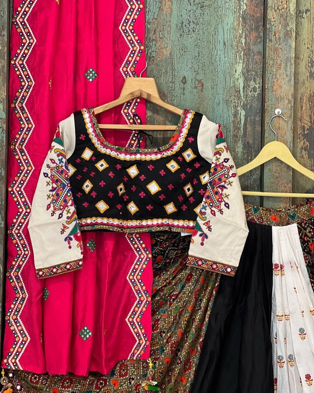 Black White Soft Butter Silk Chaniya Choli | Fancy Digital with Real Mirror Work for Traditional Wear