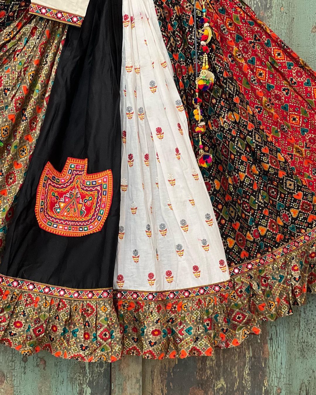 Black White Soft Butter Silk Chaniya Choli | Fancy Digital with Real Mirror Work for Traditional Wear