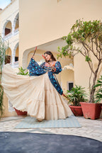 Blue Navratri Lehenga With Fancy Top With Gamthi Patch and Mirror Lace