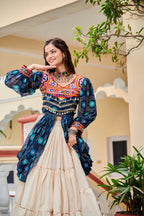 Blue Navratri Lehenga With Fancy Top With Gamthi Patch and Mirror Lace