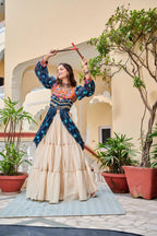 Blue Navratri Lehenga With Fancy Top With Gamthi Patch and Mirror Lace