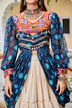 Blue Navratri Lehenga With Fancy Top With Gamthi Patch and Mirror Lace