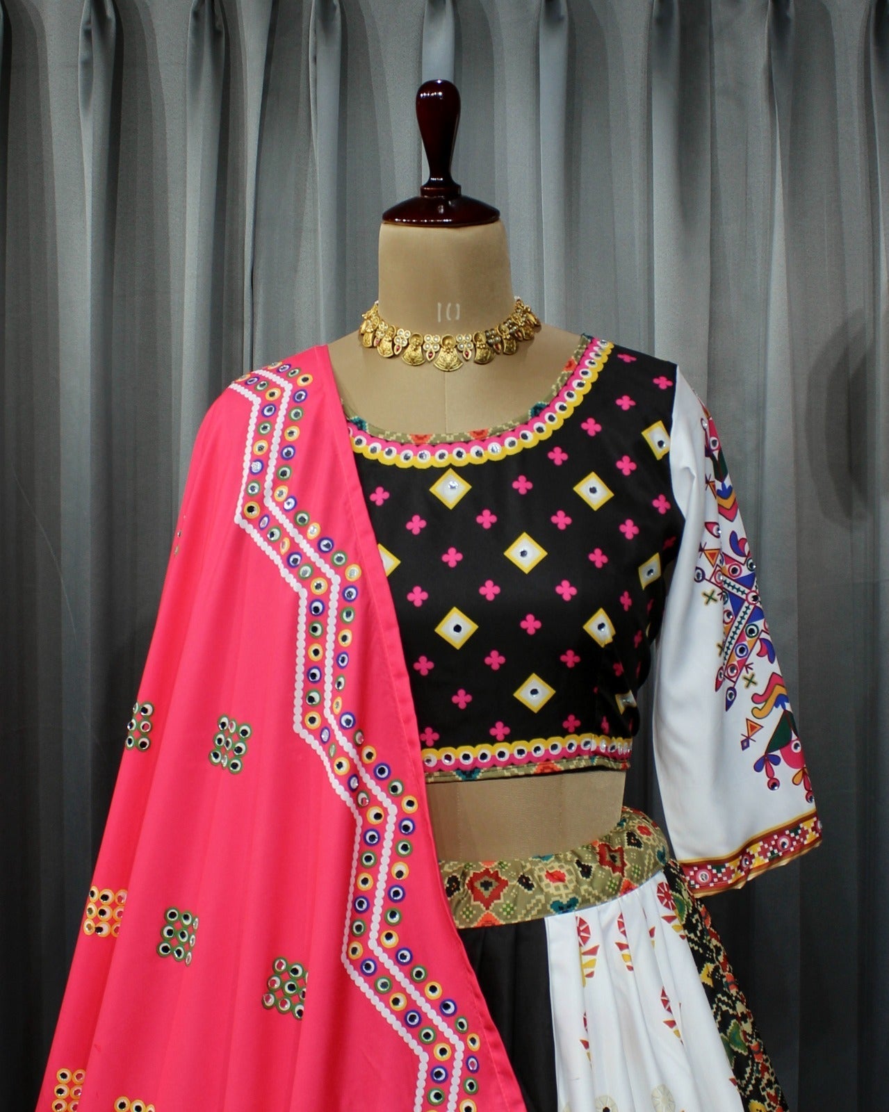 Black White Soft Butter Silk Chaniya Choli | Fancy Digital with Real Mirror Work for Traditional Wear