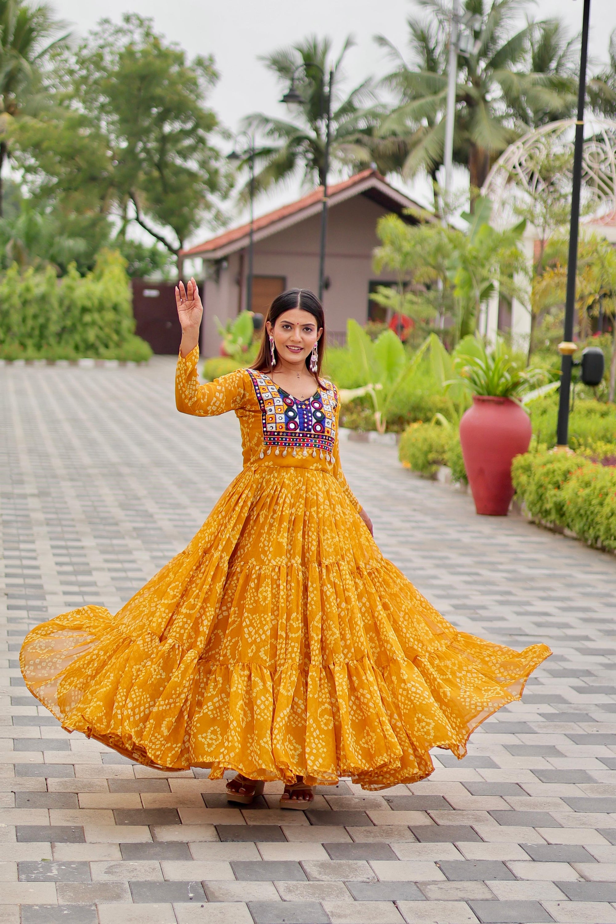 Yellow Color Traditional & Modern Ethnic Wear Stunning Bandhani Gowns