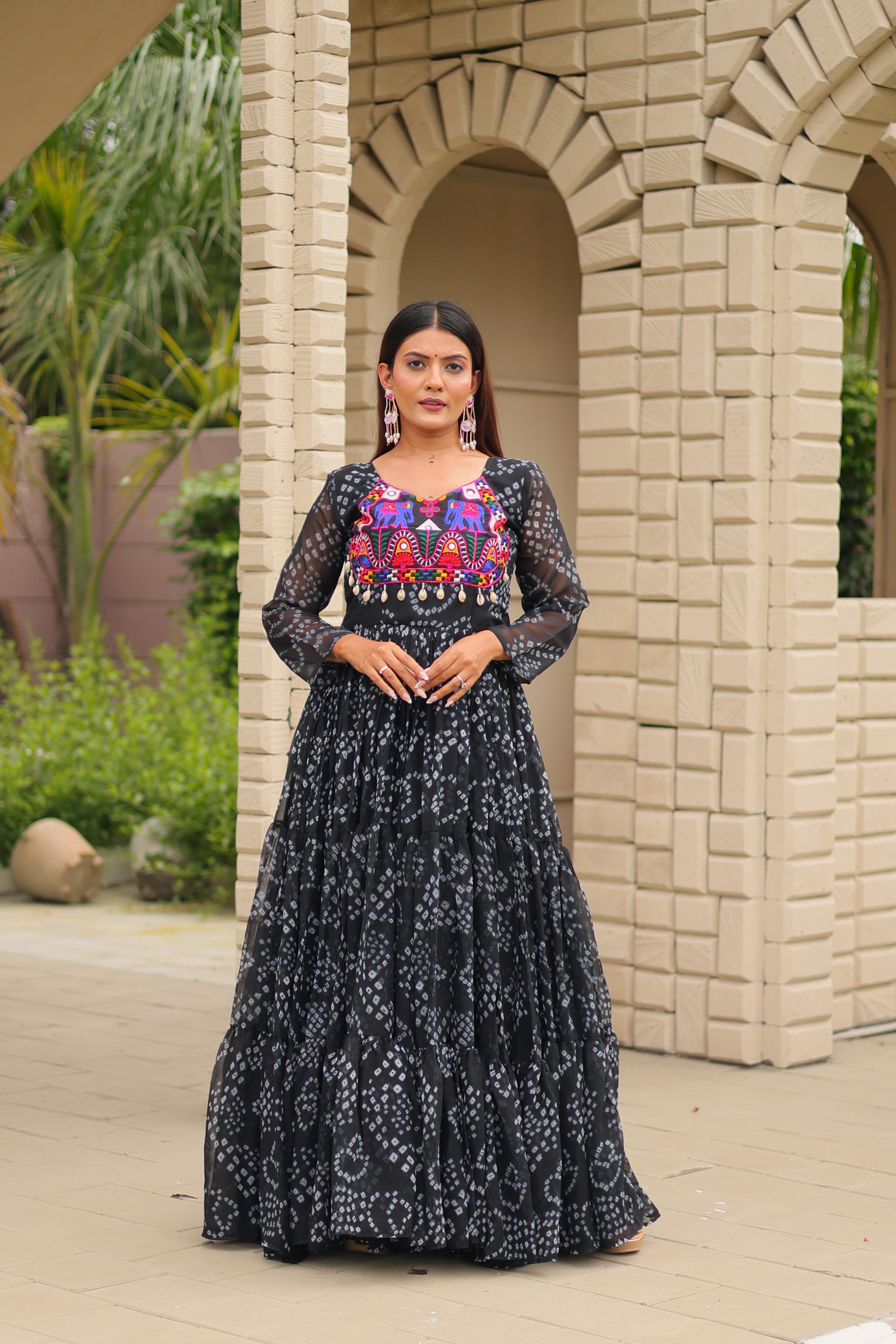 Black Color Traditional & Modern Ethnic Wear Stunning Bandhani Gowns